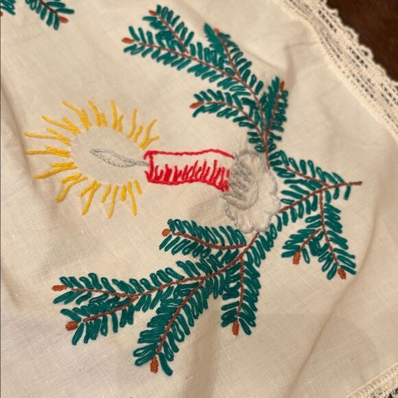 Festive Tablecloth with Pine cones and Candle Design 30” x 32” - Picture 4 of 8